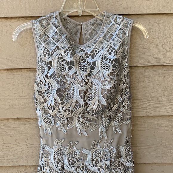 Little Mistress ASOS Waterlily Crochet Silver Gray Lace Midi Dress Illusion - Picture 8 of 16